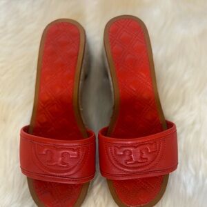 Tory Burch Fleming 50 MM Slide Espadrilles Red Orange Sz 6
